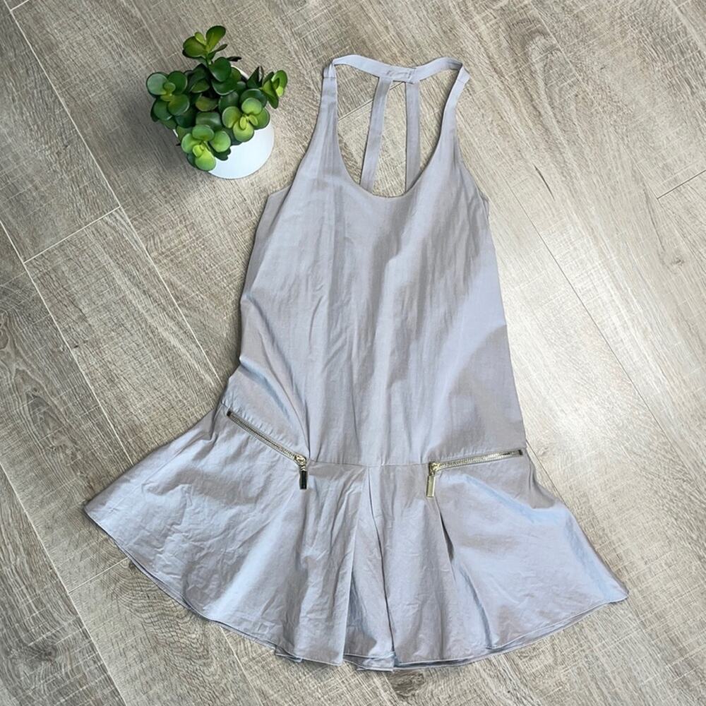 BIRD JUICY COUTURE Gray Strappy Sleeveless Mini Dress Zipper Pockets Women’s XS